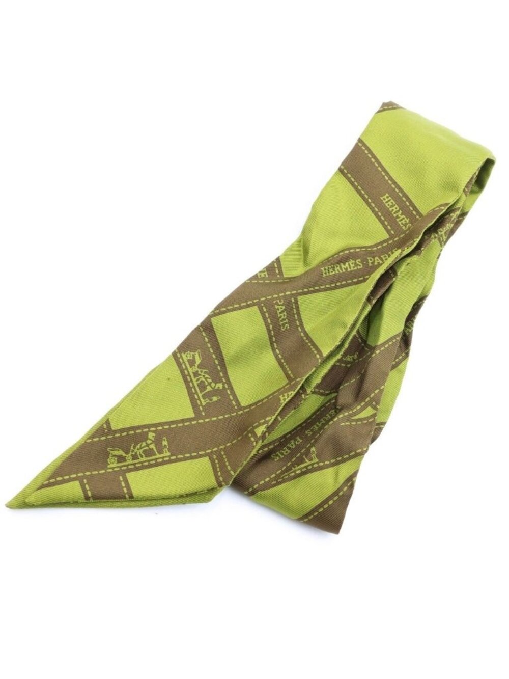 Hermes Silk Twilly Scarf Bolduc Ribbon Green